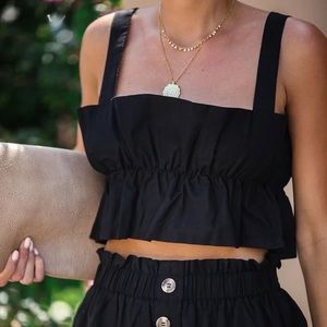 Vici Linen Ruffle Crop Top